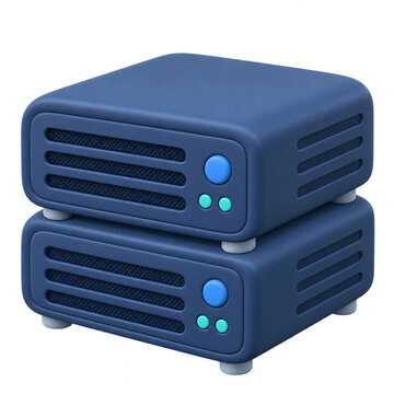 Rounded navy server stack icon with cyan lights isolated on transparent background