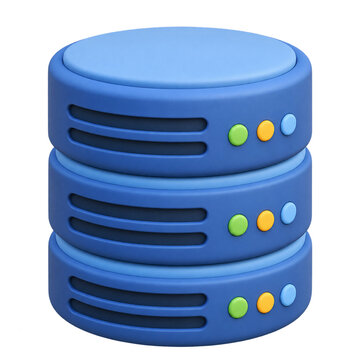 Dark blue database server stack icon with status lights isolated on transparent background