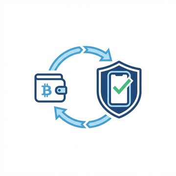 Secure Bitcoin Mobile Wallet Icon Cryptocurrency Transfer and 2fa Authentication Vector Illustration