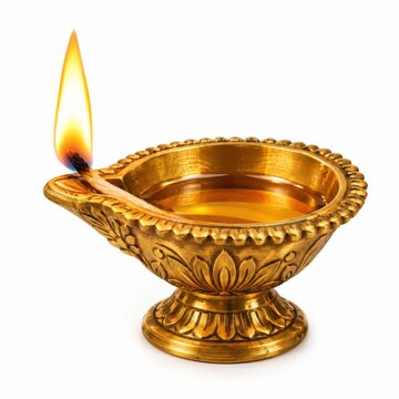 traditional oil lamp on white background for diwali festival