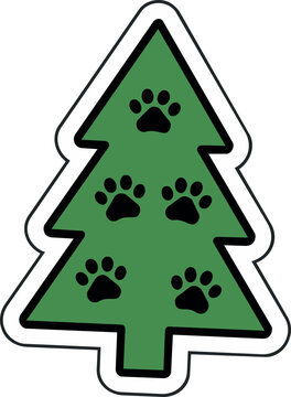 Christmas Tree Gift Tag with Cat Paw Prints