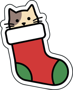Christmas Stocking Gift Tag with Cute Cat