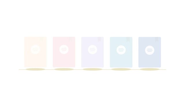 Colorful animated notebooks aligning in a row on white background