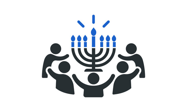 Hanukkah Family Celebration with Menorah and Children