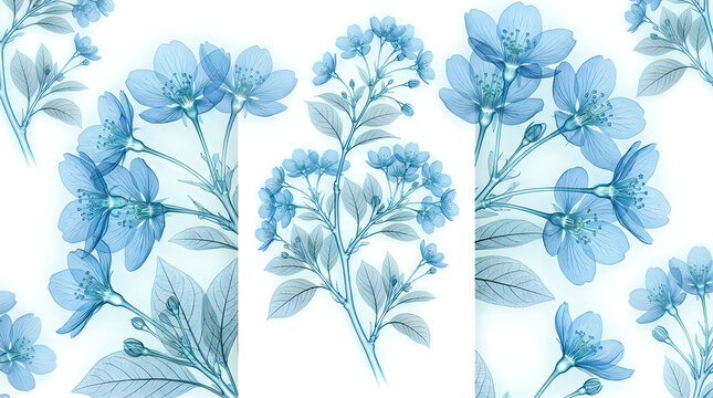 Blue watercolor cherry blossom branch pattern seamless design for floral decor