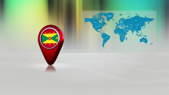 Grenada World Map Pin Location Background Loop 4k