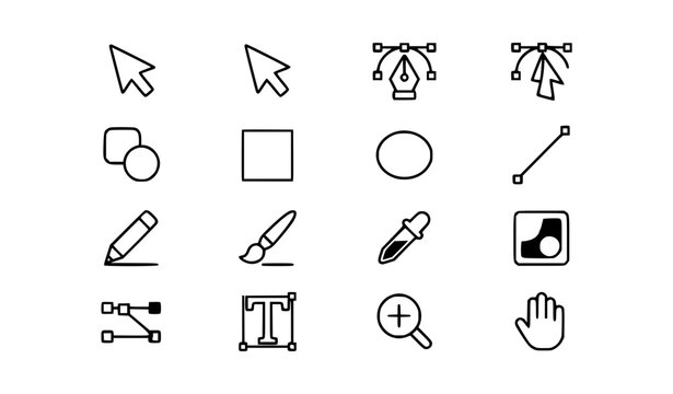 Graphic Design Vector Editing Tools Outline Interface Icon Set