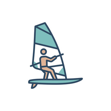 Windsurfing person icon, flat vector illustration of a windsurfer on a surfboard with a sail