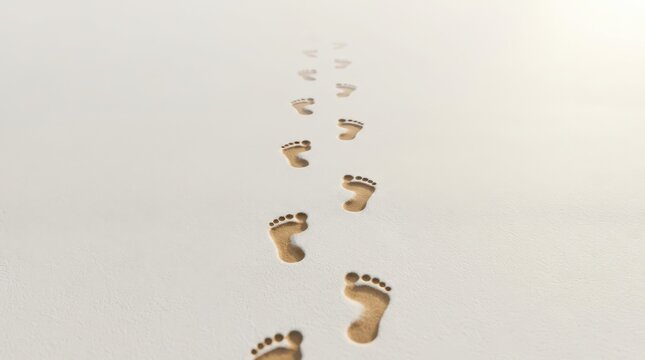 Footprints Trail Leading Upwards on a Light Background, Symbolizing Journey and Growth