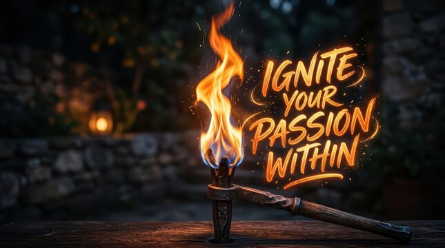 Fiery Torch Ignites Passion Within, Symbolizing Motivation and Inner Drive Outdoors