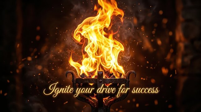 Fiery Torch Ignites Passion and Drive for Success, Symbolizing Motivation and Energy