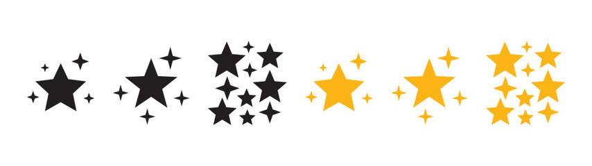 Fototapeta premium Sparkling Star Vector Icon Set in Black and Gold Silhouette Style