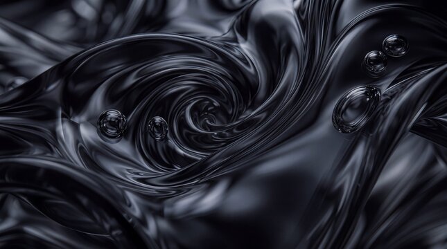 Abstract Black Liquid Flow with Dynamic Swirls