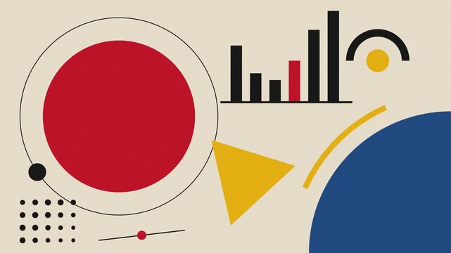 Bauhaus poster composition with circle, triangle and bars in gentle motion, seamless loop