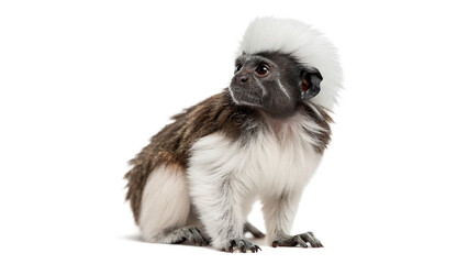 Small wild cotton top tamarin monkey full body isolated on transparent background © Daisy