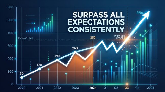 Financial Growth Chart Showing Surpassing Expectations Consistently with Upward Trend