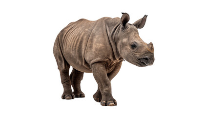 Small young baby rhinoceros calf standing full body isolated on transparent background © Daisy