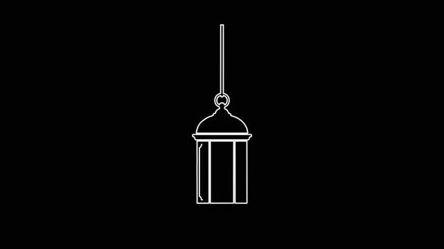 Ramadan lantern line drawing animation appearing on black background for islamic festival celebration and religious event.