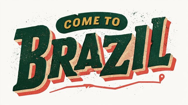 Come to Brazil vintage typographic logo design with textured lettering and travel map pin icon