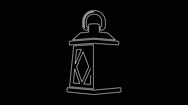 Minimalist lantern icon outline animation appears and disappears on clean black background for digital graphic design use.