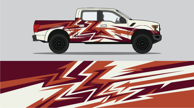 Car Wrap Design with Aggressive Lightning Decal in Maroon and White
