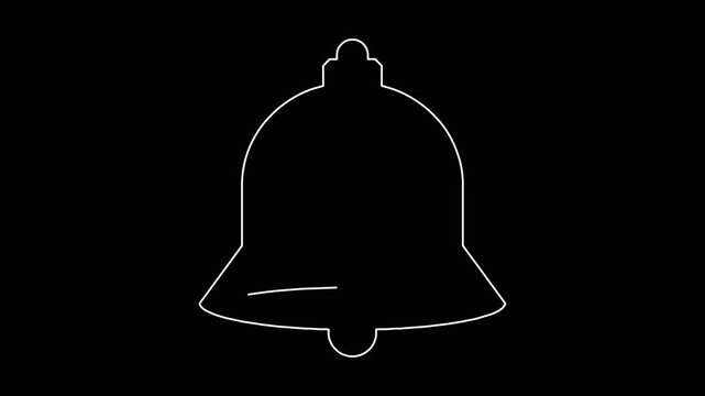 Minimalist bell icon animation in single white line art style appearing and disappearing on dark black background.