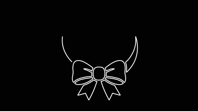 Christmas wreath with festive bow line animation over black background for holiday season decoration and digital greeting.