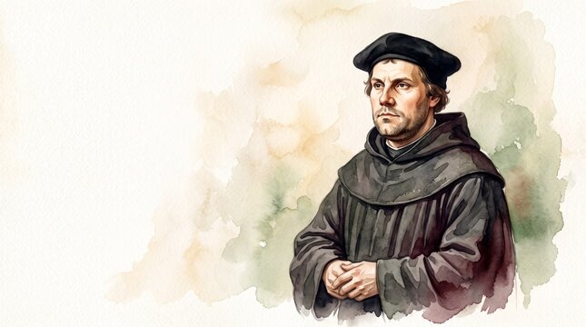 Martin Luther portrait on watercolor banner with copy space for text,  background