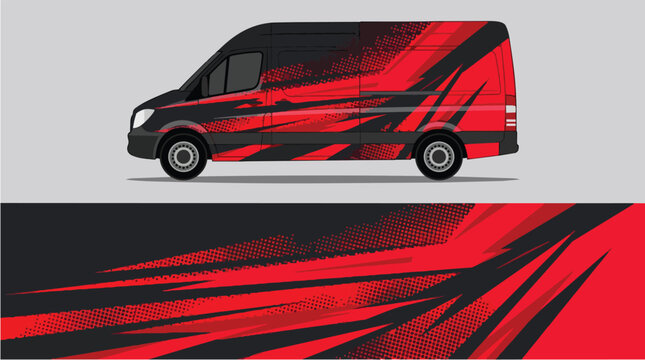 Aggressive Car Wrap Design with Red Black Dynamic Stripes Decal
