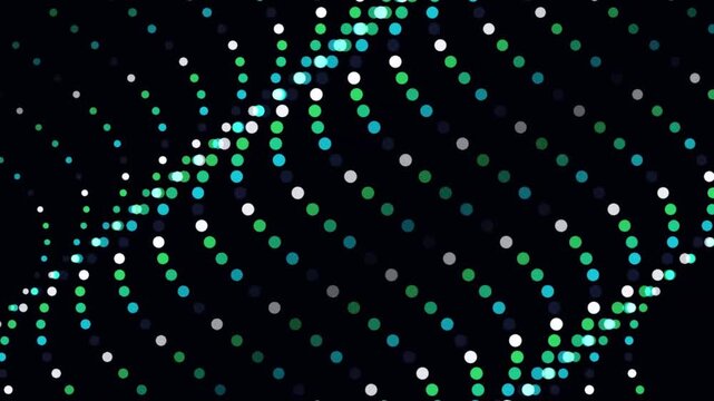 Ferromagnetic Starburst magnetic wave curtain oscillations kinetic dot sculpture stock motion video rendered with BIOLUMINESCENT GREEN electromagnetic particle graphics. 
