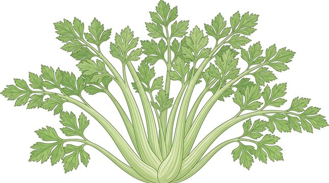 Illustration of a fresh bunch of green celery leaves.