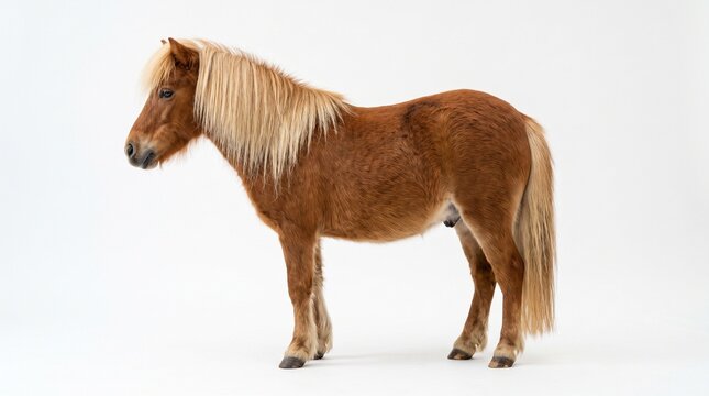 Shetland Pony Standing Side View Isolated on White Background