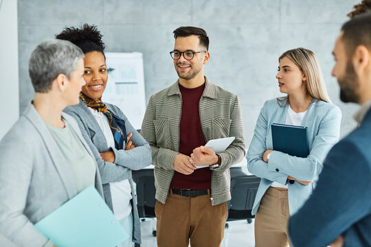 Group of young business people having a meeting or presentation and seminar in the office