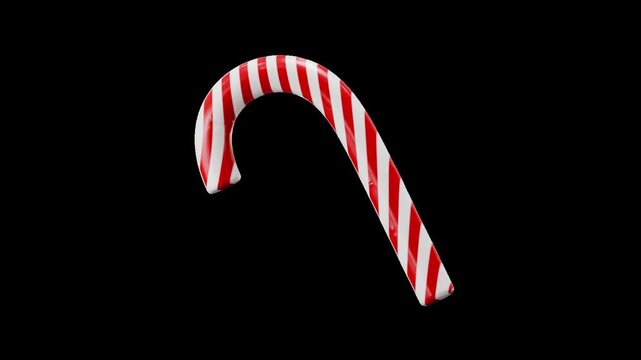 A festive 3D red and white striped candy cane animation featuring a glossy texture and classic holiday sweet design. Perfect for winter holiday greetings, seasonal promotions, Christmas cards, or fest