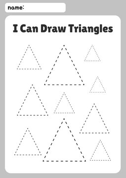 Educational math and geometry worksheet for children to practice drawing, tracing, and recognizing 2D shapes. Printable fine motor skills and handwriting practice activity page featuring stars, square