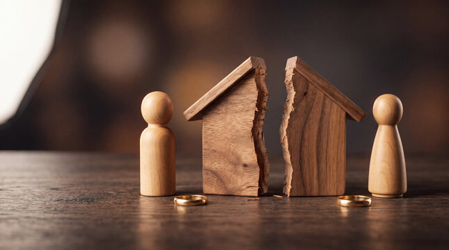 Concept of divorce, marriage breakdown and separation representing the end of a marital relationship and emotional disconnection between spouses.