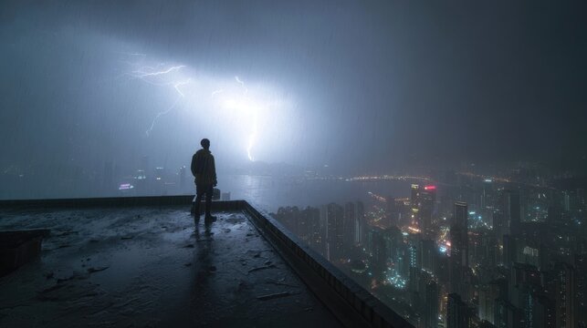 Thunderstorm rooftop scene with silhouette person Canon EOS R5