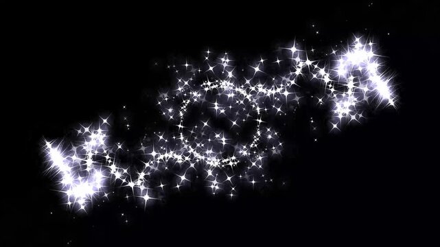 2D glitter star sparkle animation, magic line dust, White stars and bokeh lights sparkle, white glowing fairy sparkle, pixie dust path cartoon glitter, stars trail transition on black screen. 4k loop