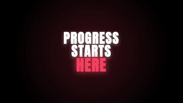 A motivational video showing the text "PROGRESS STARTS HERE" against a dark background, with a glowing red circular wave expanding outward from the center, creating a pulse-like effect.