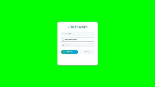 User Interface Login Form with Email and Password Fields and Mouse Click on Green Screen Background