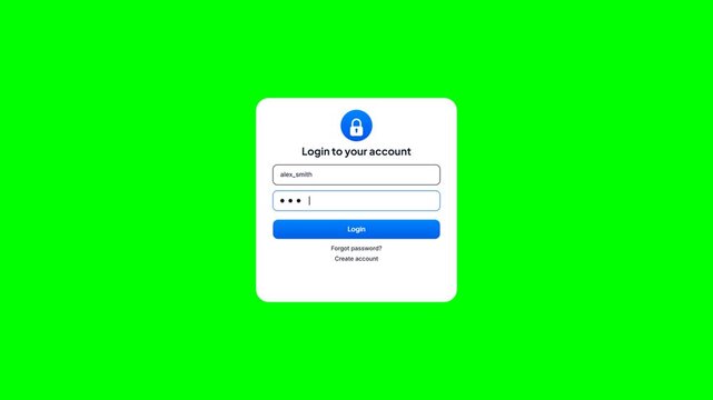 Login Interface Animation with Typing Text and Password Fields on Green Screen Background