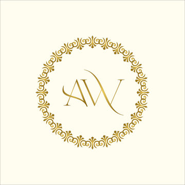 Elegant gold luxury wedding initial AW monogram with floral frame and royal aesthetic