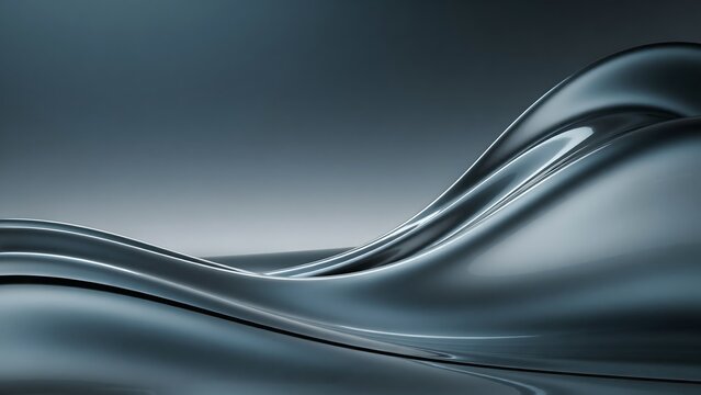Dark metallic liquid wave with glossy reflection for elegant technology banner background.