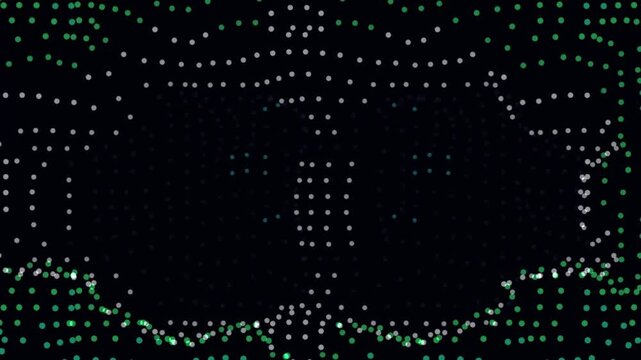 Ferromagnetic Starburst electromagnetic noise distortion field kinetic dot sculpture stock motion video rendered with BIOLUMINESCENT GREEN electromagnetic particle graphics. 