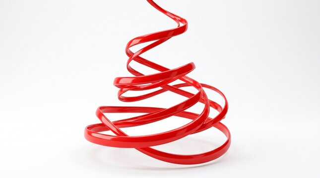 Red ribbon spiraling upwards in a conical shape on a white background.