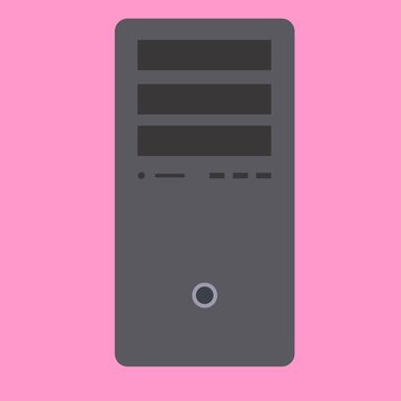 Minimalist computer tower with power button for tech product display