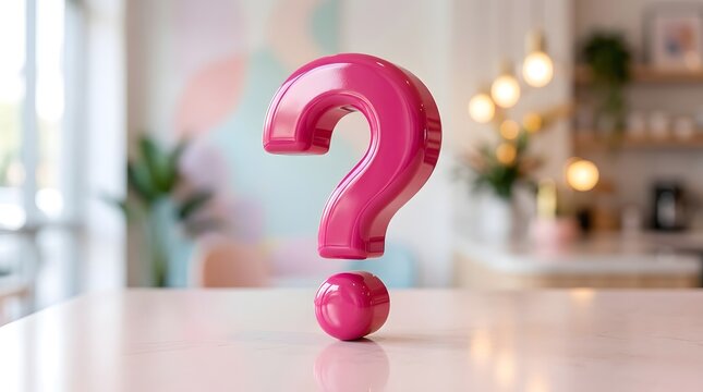 Glossy pink 3D question mark symbol