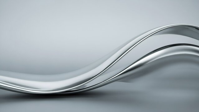 Curved chrome ribbons abstract background featuring dual metallic liquid silver waves.