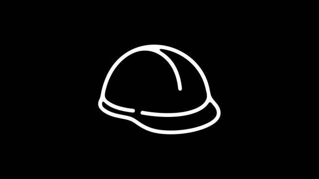 Stylized 2D animated construction hard hat appearing on transparent background. Flat safety helmet motion graphic for industrial, engineering, and building video projects with alpha channel.