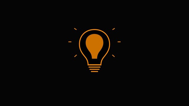 Lightbulb glowing orange icon animation against a dark background symbolizing innovative ideas creativity and business solutions for modern digital marketing presentations